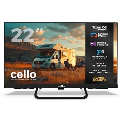 Cello CTRAV-22TZ 22" Smart 12V Traveller-TV, 1080p, 2024, Tizen OS, Satellitenempfang, Gaming Hub Cello CTRAV-22TZ 22" Smart 12V Traveller-TV, 1080p, 2024, Tizen OS, Satellitenempfang, Gaming Hub