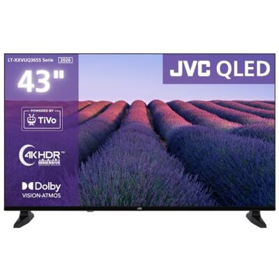 JVC LT-43VUQ3655 QLED Fernseher 43 Zoll Smart TV 4K UHD Dolby Vision HDR powered by TiVo Dolby Atmos MEMC & WCG 2x HDMI 2.1 ALLM Bluetooth Triple-Tuner DVB-C/-S2/-T2 Modelljahr 2026 JVC LT-43VUQ3655 QLED Fernseher 43 Zoll Smart TV 4K UHD Dolby Vision HDR powered by TiVo Dolby Atmos MEMC & WCG 2x HDMI 2.1 ALLM Bluetooth Triple-Tuner DVB-C/-S2/-T2 Modelljahr 2026
