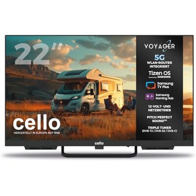 Cello Voyager C22TZR-VOY 22 Zoll Smart-TV, 12 V/230 V, integrierter 5G-WLAN-Router und Hotspot, Tizen OS von Samsung, Triple-Tuner, für Wohnmobile Cello Voyager C22TZR-VOY 22 Zoll Smart-TV, 12 V/230 V, integrierter 5G-WLAN-Router und Hotspot, Tizen OS von Samsung, Triple-Tuner, für Wohnmobile