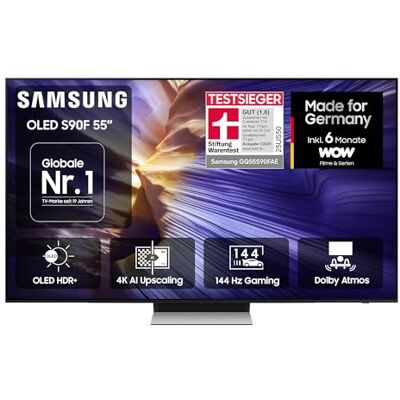 Samsung OLED 4K S90F 55 Zoll (138 cm), UHD Fernseher, Optimiert für Fussball und Gaming, NQ4 AI Gen3 Prozessor, OLED HDR+, 4K Upscaling Pro, Dolby Atmos, Motion Xcelerator, Vision AI Smart TV Samsung OLED 4K S90F 55 Zoll (138 cm), UHD Fernseher, Optimiert für Fussball und Gaming, NQ4 AI Gen3 Prozessor, OLED HDR+, 4K Upscaling Pro, Dolby Atmos, Motion Xcelerator, Vision AI Smart TV