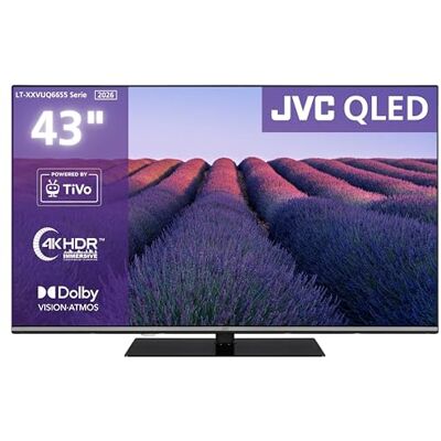 JVC LT-43VUQ6655 QLED Fernseher 43 Zoll Smart TV (108 cm) 4K UHD Auflösung Dolby Vision HDR WCG MEMC HDMI 2.1 ALLM Dolby Atmos Bluetooth Drehbarer Fuß Triple-Tuner DVB-C/-S2/-T2 2026 JVC LT-43VUQ6655 QLED Fernseher 43 Zoll Smart TV (108 cm) 4K UHD Auflösung Dolby Vision HDR WCG MEMC HDMI 2.1 ALLM Dolby Atmos Bluetooth Drehbarer Fuß Triple-Tuner DVB-C/-S2/-T2 2026