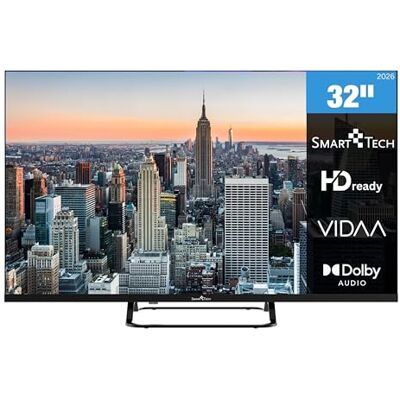 Smart Tech Fernseher 32 Zoll Smart TV VIDAA Fernseher mit HD Auflösung, Bluetooth und Triple-Tuner, LED TV 32HV02V (2026) Smart Tech Fernseher 32 Zoll Smart TV VIDAA Fernseher mit HD Auflösung, Bluetooth und Triple-Tuner, LED TV 32HV02V (2026)