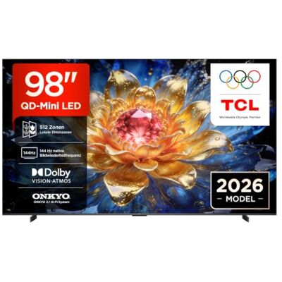 TCL 98T8D QD-Mini LED 98 Zoll Fernseher, 4K Smart TV, Google TV, 144 Hz FreeSync Premium Pro, Dolby Vision, HDR10+, Dolby Atmos, 2.1 Onkyo Sound, Apple AirPlay 2, Google Cast, Google Assistant TCL 98T8D QD-Mini LED 98 Zoll Fernseher, 4K Smart TV, Google TV, 144 Hz FreeSync Premium Pro, Dolby Vision, HDR10+, Dolby Atmos, 2.1 Onkyo Sound, Apple AirPlay 2, Google Cast, Google Assistant
