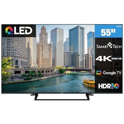 Smart Tech 55QG06K QLED Fernseher 55 Zoll Google Smart TV 4K UHD Auflösung HDR MEMC 3x HDMI, 2x USB Bluetooth Google Assistant Frameless Design Triple-Tuner DVB-C/-S2/-T2 Modelljahr 2026 Smart Tech 55QG06K QLED Fernseher 55 Zoll Google Smart TV 4K UHD Auflösung HDR MEMC 3x HDMI, 2x USB Bluetooth Google Assistant Frameless Design Triple-Tuner DVB-C/-S2/-T2 Modelljahr 2026