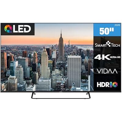 Smart Tech 50QV02K QLED Fernseher 50 Zoll VIDAA Smart TV 4K UHD Auflösung HDR Dolby Audio 3x HDMI, 2x USB Bluetooth Frameless Design Miracast Triple-Tuner DVB-C/-S2/-T2 Modelljahr 2026 Smart Tech 50QV02K QLED Fernseher 50 Zoll VIDAA Smart TV 4K UHD Auflösung HDR Dolby Audio 3x HDMI, 2x USB Bluetooth Frameless Design Miracast Triple-Tuner DVB-C/-S2/-T2 Modelljahr 2026