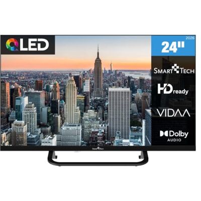Smart Tech 24QV02V QLED Fernseher 24 Zoll VIDAA Smart TV mit HD Auflösung Camping TV mit 12 Volt Anschluss Dolby Digital Plus 3x HDMI 2x USB Triple-Tuner DVB-C/-S2/-T2 Modelljahr 2026 Smart Tech 24QV02V QLED Fernseher 24 Zoll VIDAA Smart TV mit HD Auflösung Camping TV mit 12 Volt Anschluss Dolby Digital Plus 3x HDMI 2x USB Triple-Tuner DVB-C/-S2/-T2 Modelljahr 2026