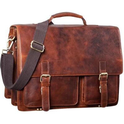 STILORD "Clifford Aktentasche Leder Herren groß Laptoptasche 14 Zoll Businesstasche Umhängetasche A4 Dokumententasche mit Trolleyhalterung Vintage Braun Farbe:polo braun STILORD "Clifford Aktentasche Leder Herren groß Laptoptasche 14 Zoll Businesstasche Umhängetasche A4 Dokumententasche mit Trolleyhalterung Vintage Braun Farbe:polo braun