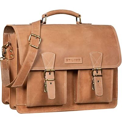 STILORD "Jeffrey Lehrertasche Aktentasche Leder Große Vintage Ledertasche zum Umhängen 15.6 Zoll Laptop Tasche für Schule Uni Business Trolley Aufsteckbar Farbe:sepia braun STILORD "Jeffrey Lehrertasche Aktentasche Leder Große Vintage Ledertasche zum Umhängen 15.6 Zoll Laptop Tasche für Schule Uni Business Trolley Aufsteckbar Farbe:sepia braun