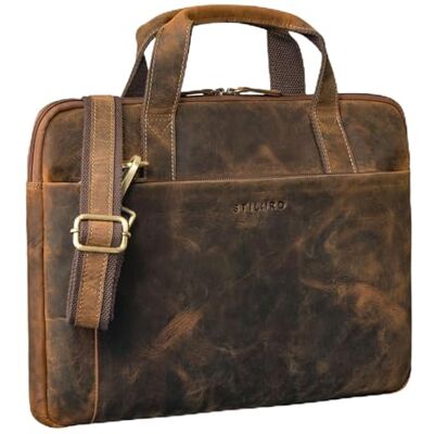 STILORD "Cornelius Vintage Laptoptasche 15-16 Zoll Leder Herren Schmal Laptophülle Echtleder Dokumententasche A4 für Laptop Trolley-Schlaufe Arbeit Business Reise Farbe:schwarz STILORD "Cornelius Vintage Laptoptasche 15-16 Zoll Leder Herren Schmal Laptophülle Echtleder Dokumententasche A4 für Laptop Trolley-Schlaufe Arbeit Business Reise Farbe:schwarz