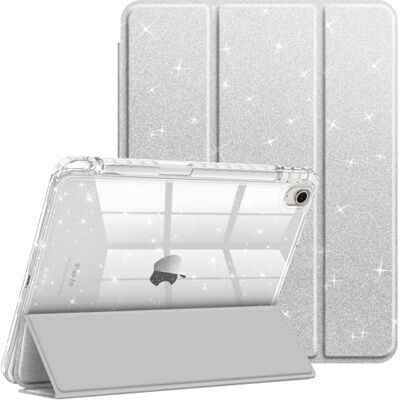 FINTIE Glitzer Hülle für iPad Air 11 Zoll, iPad Air 5./4. Generation 10,9" dünne stoßfeste Schutzhülle mit Stifthalter, glänzend durchsichtiger Rückseite, Auto-Sleep/Wake & Standfunktion, Silber FINTIE Glitzer Hülle für iPad Air 11 Zoll, iPad Air 5./4. Generation 10,9" dünne stoßfeste Schutzhülle mit Stifthalter, glänzend durchsichtiger Rückseite, Auto-Sleep/Wake & Standfunktion, Silber