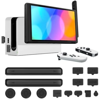 TNP Schutz-Set für Nintendo Switch, Staubschutz Set mit Displayschutzfolie Glas & 13 Gummikappen, rutschfeste staubdichte Gummistopfen mit anti-kratzender Schutzfolie für Nintendo Switch Zubehör Set TNP Schutz-Set für Nintendo Switch, Staubschutz Set mit Displayschutzfolie Glas & 13 Gummikappen, rutschfeste staubdichte Gummistopfen mit anti-kratzender Schutzfolie für Nintendo Switch Zubehör Set