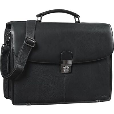 STILORD Miguel Klassische Leder Aktentasche Schwarz Herren große Businesstasche Arbeit Bürotasche mit Schloss zum Umhängen 15,6 Zoll Laptoptasche Farbe:Obsidian schwarz STILORD Miguel Klassische Leder Aktentasche Schwarz Herren große Businesstasche Arbeit Bürotasche mit Schloss zum Umhängen 15,6 Zoll Laptoptasche Farbe:Obsidian schwarz