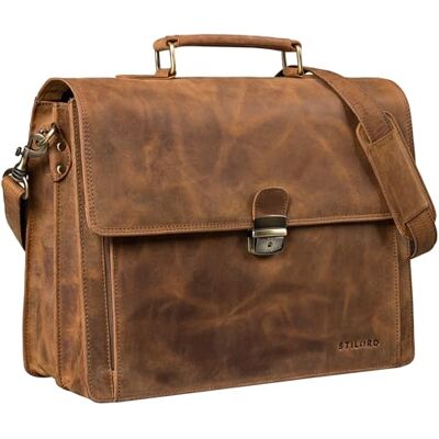 STILORD "Stanley Aktentasche Herren Leder mit Schloss für 17 Zoll Laptop Business Tasche Echtleder Vintage Laptoptasche Groß Umhängetasche XL mit Trolley Halterung Farbe:sepia braun plain STILORD "Stanley Aktentasche Herren Leder mit Schloss für 17 Zoll Laptop Business Tasche Echtleder Vintage Laptoptasche Groß Umhängetasche XL mit Trolley Halterung Farbe:sepia braun plain