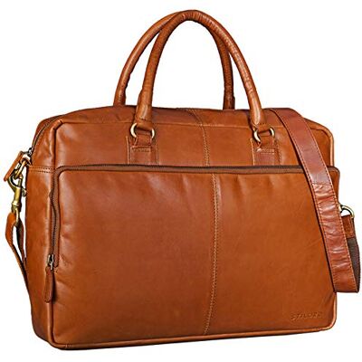 STILORD 'Aaron' Umhängetasche Leder 15,6 Zoll Laptoptasche Aktentasche Bürotasche Unitasche mit Schultergurt Business Vintage, Farbe:cognac glänzend STILORD 'Aaron' Umhängetasche Leder 15,6 Zoll Laptoptasche Aktentasche Bürotasche Unitasche mit Schultergurt Business Vintage, Farbe:cognac glänzend