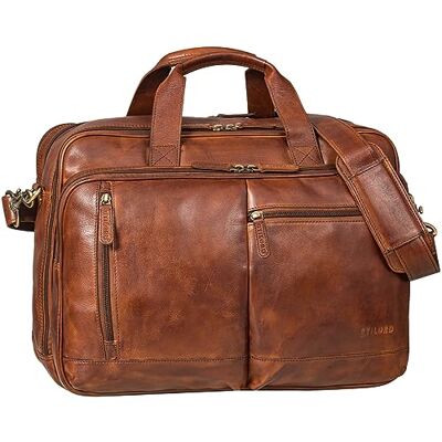 STILORD "Arnold Geräumige Laptoptasche Leder 17.3 Zoll bis 19 Zoll Vintage Aktentasche Lehrertasche XXL Echtleder Große Arbeitstasche für Damen und Herren Farbe:brandy cognac STILORD "Arnold Geräumige Laptoptasche Leder 17.3 Zoll bis 19 Zoll Vintage Aktentasche Lehrertasche XXL Echtleder Große Arbeitstasche für Damen und Herren Farbe:brandy cognac