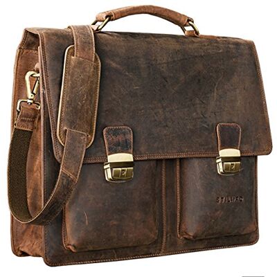 STILORD Tiberius Retro Aktentasche Leder Businesstasche zum Umhängen DIN A4 Dokumententasche mit Schultergurt echtes Rindsleder Farbe:mittel braun STILORD Tiberius Retro Aktentasche Leder Businesstasche zum Umhängen DIN A4 Dokumententasche mit Schultergurt echtes Rindsleder Farbe:mittel braun
