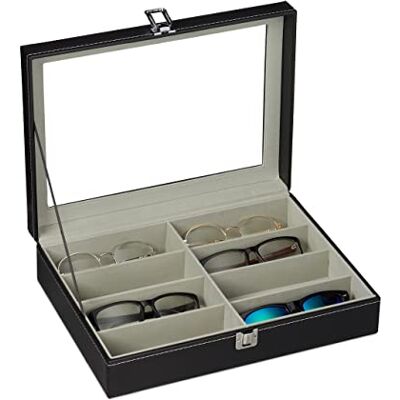 Relaxdays Brillenbox für 8 Brillen, Aufbewahrung Sonnenbrillen, 8,5 x 33,5 x 24,5 cm, Kunstleder Brillenkoffer, schwarz Relaxdays Brillenbox für 8 Brillen, Aufbewahrung Sonnenbrillen, 8,5 x 33,5 x 24,5 cm, Kunstleder Brillenkoffer, schwarz