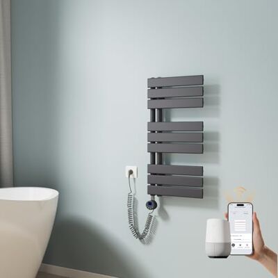 EMKE WLAN Handtuchheizkörper Elektrisch 762x400 mm, Flach Badheizkörper Handtuchhalter Elektrisch, Elektrischer Handtuchwärmer Handtuchtrockner mit Thermostat und Heizstab, 400W Anthrazit EMKE WLAN Handtuchheizkörper Elektrisch 762x400 mm, Flach Badheizkörper Handtuchhalter Elektrisch, Elektrischer Handtuchwärmer Handtuchtrockner mit Thermostat und Heizstab, 400W Anthrazit