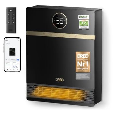 DREO 2000W Smart Heizlüfter, zur Wandmontage oder Freistehend 30° Lüfterauslass, Einstellbarer Thermostat, APP & Fernbedienung, Timer, Einfache Installation, Wandkonvektor mit Alexa DREO 2000W Smart Heizlüfter, zur Wandmontage oder Freistehend 30° Lüfterauslass, Einstellbarer Thermostat, APP & Fernbedienung, Timer, Einfache Installation, Wandkonvektor mit Alexa