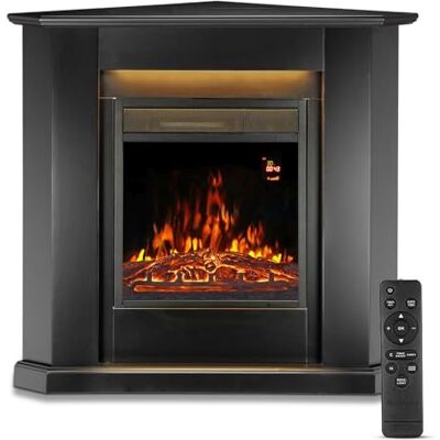 Juskys ® Elektrokamin 1000/2000 W mit Heizung, Kaminfeuer, Flammeneffekt, Fernbedienung, LED Beleuchtung & Timer Elektrischer Kamin Eckkamin schwarz Juskys ® Elektrokamin 1000/2000 W mit Heizung, Kaminfeuer, Flammeneffekt, Fernbedienung, LED Beleuchtung & Timer Elektrischer Kamin Eckkamin schwarz