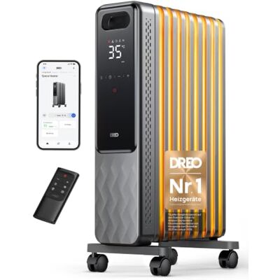 DREO Ölradiator Energiesparend 2000W, Mobile Elektroheizung 9 Rippen mit Fernbedienung, 3 Heizstufen, 4 Modus, 24h Timer, Überhitzungs-Kippschutz, Radiatoren Elektrisch Heizung mit Thermostat, OH310 DREO Ölradiator Energiesparend 2000W, Mobile Elektroheizung 9 Rippen mit Fernbedienung, 3 Heizstufen, 4 Modus, 24h Timer, Überhitzungs-Kippschutz, Radiatoren Elektrisch Heizung mit Thermostat, OH310