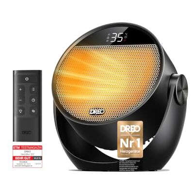 DREO Heizlüfter Energiesparend Klein, Leiser 1500W Tragbar Heizlüfter mit Fernbedienung, Thermostat, 60° Neigbar, 8 Sicherheitsfunktionen, PTC-Keramik,12-Std-Timer, 3 Modus 3 Geschwindigkeit, Schwarz DREO Heizlüfter Energiesparend Klein, Leiser 1500W Tragbar Heizlüfter mit Fernbedienung, Thermostat, 60° Neigbar, 8 Sicherheitsfunktionen, PTC-Keramik,12-Std-Timer, 3 Modus 3 Geschwindigkeit, Schwarz