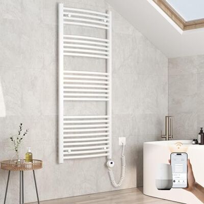 EMKE Handtuchheizkörper Elektrisch 140 x 60 cm, WiFi Intelligenter Gebogen Badheizkörper Elektrisch mit Thermostat Handtuchwärmer Handtuchhalter mit Heizstab Weiß 600 Watt EMKE Handtuchheizkörper Elektrisch 140 x 60 cm, WiFi Intelligenter Gebogen Badheizkörper Elektrisch mit Thermostat Handtuchwärmer Handtuchhalter mit Heizstab Weiß 600 Watt