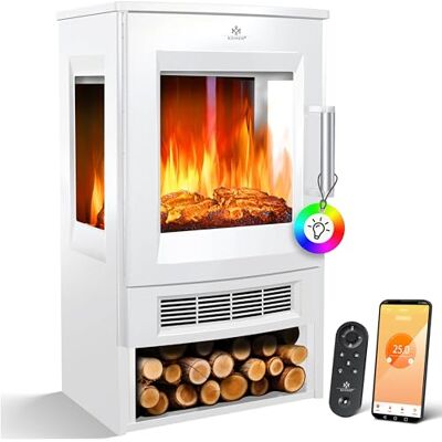 KESSER ® Elektrokamin mit Heizung Panorama-Sichtfenster Heizlüfter 9 LED-Flammeneffekt Farbmodi Fernbedienung WiFi App 900/1800W Kaminfeuer elektrisch mit Thermostat Heizfunktion Timer KESSER ® Elektrokamin mit Heizung Panorama-Sichtfenster Heizlüfter 9 LED-Flammeneffekt Farbmodi Fernbedienung WiFi App 900/1800W Kaminfeuer elektrisch mit Thermostat Heizfunktion Timer