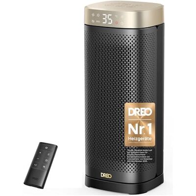 DREO Heizlüfter Energiesparend Leise, 2000W Keramik Heizung mit Thermostat, 12-Std-Timer, 3 Modi, 70° Oszillation, 16 Zoll Elektroheizung für Räume, Überhitzungs-Kippschutz, Solaris Slim H2, Gold DREO Heizlüfter Energiesparend Leise, 2000W Keramik Heizung mit Thermostat, 12-Std-Timer, 3 Modi, 70° Oszillation, 16 Zoll Elektroheizung für Räume, Überhitzungs-Kippschutz, Solaris Slim H2, Gold