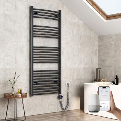 EMKE Gebogen Badheizkörper Elektrisch 1400x600 mm WiFi Handtuchheizkörper Elektrisch, Elektrischer Handtuchwärmer Handtuch Heizkörper Bad mit Thermostat und Heizstab 600W, Anthrazit EMKE Gebogen Badheizkörper Elektrisch 1400x600 mm WiFi Handtuchheizkörper Elektrisch, Elektrischer Handtuchwärmer Handtuch Heizkörper Bad mit Thermostat und Heizstab 600W, Anthrazit
