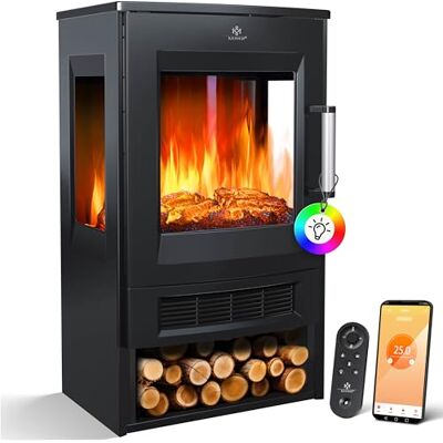 KESSER ® Elektrokamin mit Heizung Panorama-Sichtfenster Heizlüfter 9 LED-Flammeneffekt Farbmodi Fernbedienung WiFi App 900/1800W Kaminfeuer elektrisch mit Thermostat Heizfunktion Timer KESSER ® Elektrokamin mit Heizung Panorama-Sichtfenster Heizlüfter 9 LED-Flammeneffekt Farbmodi Fernbedienung WiFi App 900/1800W Kaminfeuer elektrisch mit Thermostat Heizfunktion Timer