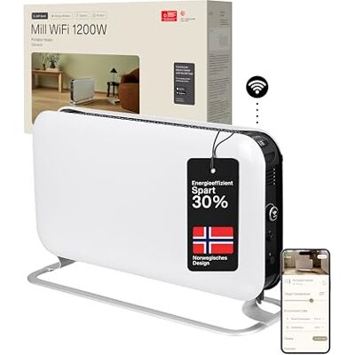 Mill Elektro Heizkörper 1200W, Smarte Konvektor Heizung elektrisch 14-18m², WIFI Elektroheizung energiesparend & freistehend, leise elektrische Heizung, Elektroheizkörper, Electric Heater Weiß Mill Elektro Heizkörper 1200W, Smarte Konvektor Heizung elektrisch 14-18m², WIFI Elektroheizung energiesparend & freistehend, leise elektrische Heizung, Elektroheizkörper, Electric Heater Weiß