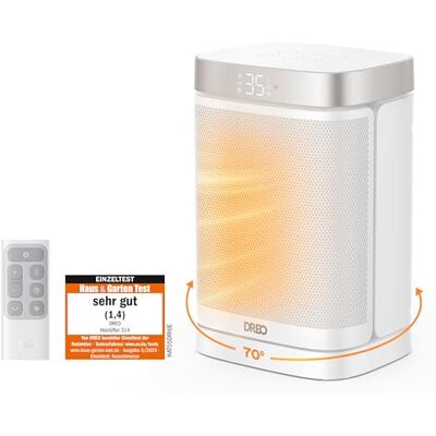 DREO Heizlüfter Energiesparend Klein, 1500W Heizung Elektrisch mit Thermostat, 70° Oszillierend Elektroheizung, PTC Keramik Heizlüfter Leise, ECO-Modus, 12-Std-Timer, Überhitzungs- & Kippschutz, Weiß DREO Heizlüfter Energiesparend Klein, 1500W Heizung Elektrisch mit Thermostat, 70° Oszillierend Elektroheizung, PTC Keramik Heizlüfter Leise, ECO-Modus, 12-Std-Timer, Überhitzungs- & Kippschutz, Weiß