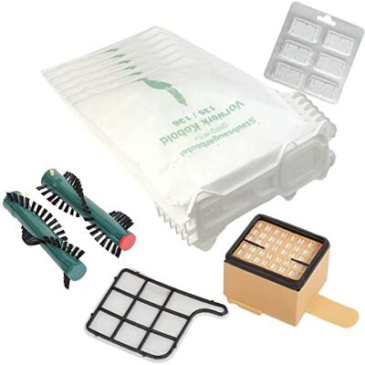 JaTop 6 Staubsaugerbeutel VLIES+ Motorschutzfilter + Duftblock + Eratzbürsten passend für Vorwerk Kobold 135 136 135SC VK135 VK136 mit EB360 JaTop 6 Staubsaugerbeutel VLIES+ Motorschutzfilter + Duftblock + Eratzbürsten passend für Vorwerk Kobold 135 136 135SC VK135 VK136 mit EB360