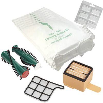 JaTop 6 Staubsaugerbeutel VLIES+ Motorschutzfilter + Duftblock + Eratzbürsten passend für Vorwerk Kobold 135 136 135SC VK135 VK136 mit EB350 + EB 351 JaTop 6 Staubsaugerbeutel VLIES+ Motorschutzfilter + Duftblock + Eratzbürsten passend für Vorwerk Kobold 135 136 135SC VK135 VK136 mit EB350 + EB 351