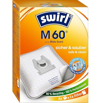 Swirl M 60 EcoPor Staubsaugerbeutel (4 Beutel), reißfeste Staubbeutel für einige Miele & Hoover Staubsauger, 99,9% Filterung von Hausstaub & allergenem Feinstaub Swirl M 60 EcoPor Staubsaugerbeutel (4 Beutel), reißfeste Staubbeutel für einige Miele & Hoover Staubsauger, 99,9% Filterung von Hausstaub & allergenem Feinstaub