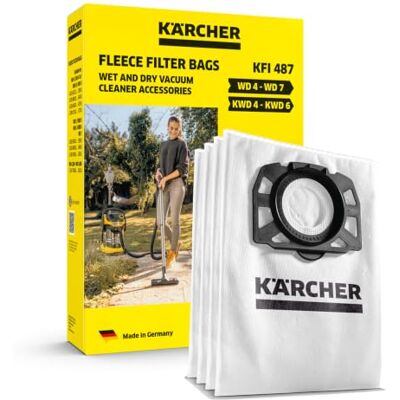 Kärcher Original Vliesfilterbeutel KFI 487, 4 Stück, 3-lagig Extrem reißfest und robust, passgenau für die Nass-/Trockensauger Kärcher Original Vliesfilterbeutel KFI 487, 4 Stück, 3-lagig Extrem reißfest und robust, passgenau für die Nass-/Trockensauger