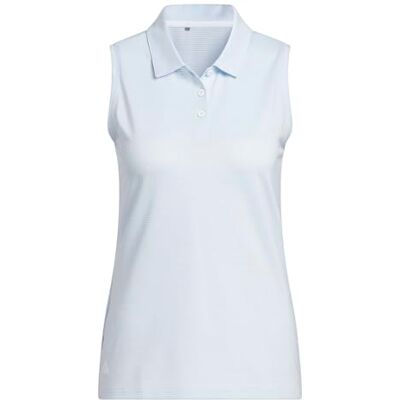 Adidas Damen Solid Ottoman Sleeveless Polo Shirt, Crystal Sky, S Adidas Damen Solid Ottoman Sleeveless Polo Shirt, Crystal Sky, S