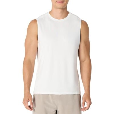 Amazon Herren Leichtes, Schnelltrocknendes und Feuchtigkeitsableitendes Sport-Muskelshirt aus Tech Stretch, Ärmellos, Weiß, XS Amazon Herren Leichtes, Schnelltrocknendes und Feuchtigkeitsableitendes Sport-Muskelshirt aus Tech Stretch, Ärmellos, Weiß, XS