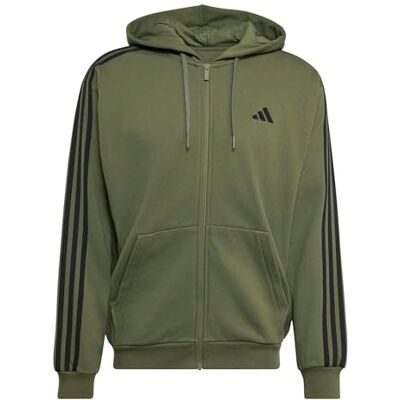 Adidas Herren Essentials 3-Stripes French Terry Full-Zip Hoodie Sweatshirt, Olive Four/Black, S Adidas Herren Essentials 3-Stripes French Terry Full-Zip Hoodie Sweatshirt, Olive Four/Black, S