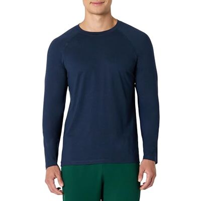 Amazon Herren Sportliches, Weiches und Leichtes Langarm-Funktionsshirt, Trainingshemd fürs Fitnessstudio, Marineblau Space-dye, L Amazon Herren Sportliches, Weiches und Leichtes Langarm-Funktionsshirt, Trainingshemd fürs Fitnessstudio, Marineblau Space-dye, L
