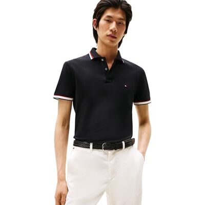 Tommy Hilfiger Herren Poloshirt Kurzarm Cuff Interest Slim Fit, Schwarz (Black), L Tommy Hilfiger Herren Poloshirt Kurzarm Cuff Interest Slim Fit, Schwarz (Black), L