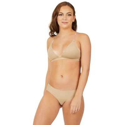 Capezio Damen-BH mit tiefem Ausschnitt und transparentem Rücken, Beige, Large Capezio Damen-BH mit tiefem Ausschnitt und transparentem Rücken, Beige, Large