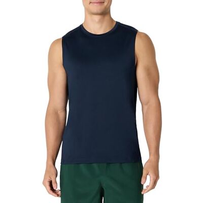 Amazon Herren Leichtes, Schnelltrocknendes und Feuchtigkeitsableitendes Sport-Muskelshirt aus Tech Stretch, Ärmellos, Marineblau, XL Amazon Herren Leichtes, Schnelltrocknendes und Feuchtigkeitsableitendes Sport-Muskelshirt aus Tech Stretch, Ärmellos, Marineblau, XL