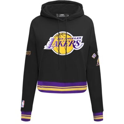 Pro Standard Womens NBA Los Angeles Lakers Retro Classics Cropped Pullover Hoodie Black/Purple/Yellow L Pro Standard Womens NBA Los Angeles Lakers Retro Classics Cropped Pullover Hoodie Black/Purple/Yellow L