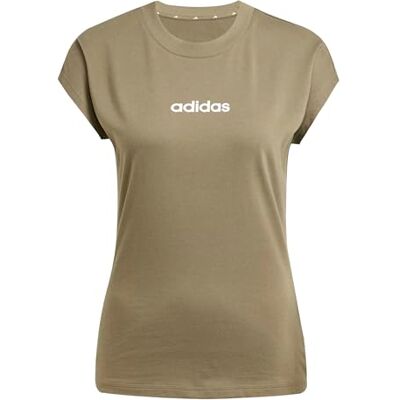 Adidas Damen Essentials Linear Cotton Shirt, Olive strata/White, S Adidas Damen Essentials Linear Cotton Shirt, Olive strata/White, S