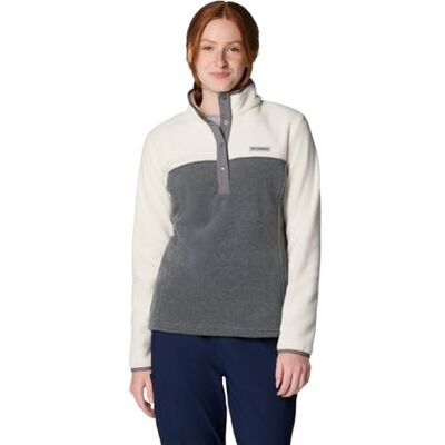Columbia Benton Springs 1/2 Snap Pullover, Fleece Pullover für Damen, City Grey Heather/Chalk, Größe L Columbia Benton Springs 1/2 Snap Pullover, Fleece Pullover für Damen, City Grey Heather/Chalk, Größe L