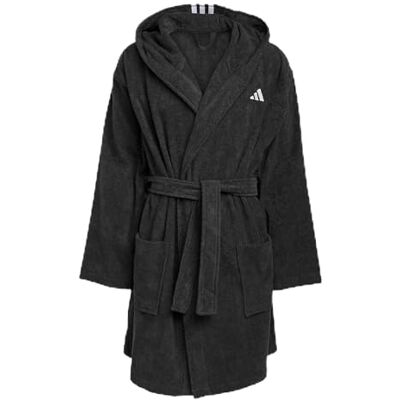Adidas Unisex Hooded Bathrobe Robe, Black, M Adidas Unisex Hooded Bathrobe Robe, Black, M