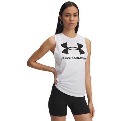 Under Armour Damen Logo Tank, superweiches Sport Tank Top aus Baumwollmix, Komfortables Damen Sporttop,White / / Black,XL Under Armour Damen Logo Tank, superweiches Sport Tank Top aus Baumwollmix, Komfortables Damen Sporttop,White / / Black,XL
