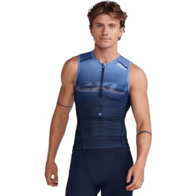 2XU Herren Aero Tri Singlet Ärmelloses Tanktop, Midnight/Turmeric, S 2XU Herren Aero Tri Singlet Ärmelloses Tanktop, Midnight/Turmeric, S
